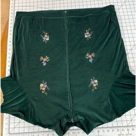 Blair Vintage Green Velour Floral Embroidered Zip Up Cardigan Jacket Women 2XL - Picture 9 of 9